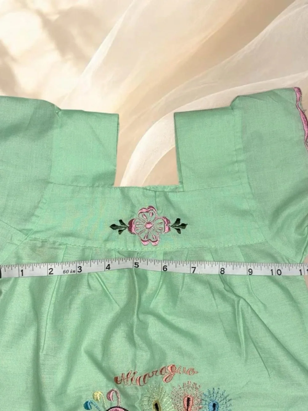 Artisanal Nicaragua Traditional Embroidered Mint Dress 2T 3T